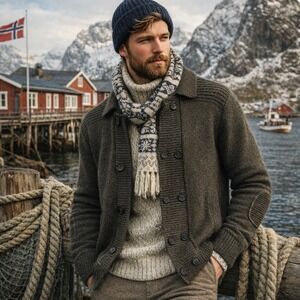 Tasso Elba Mens Sz L Lambswool Double Breasted Cardigan Sweater Olive Fisherman